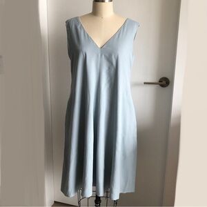 Hand made A Line V neck Sleeveless Dress Light Blue Bamboo